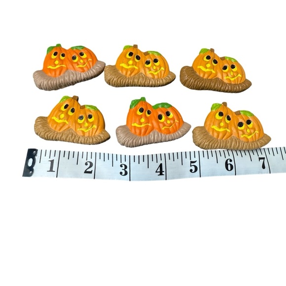 6 Handmade Magnets Ceramic Double Pumpkin Heads Jack O’Lanterns Halloween Treats - Picture 2 of 5